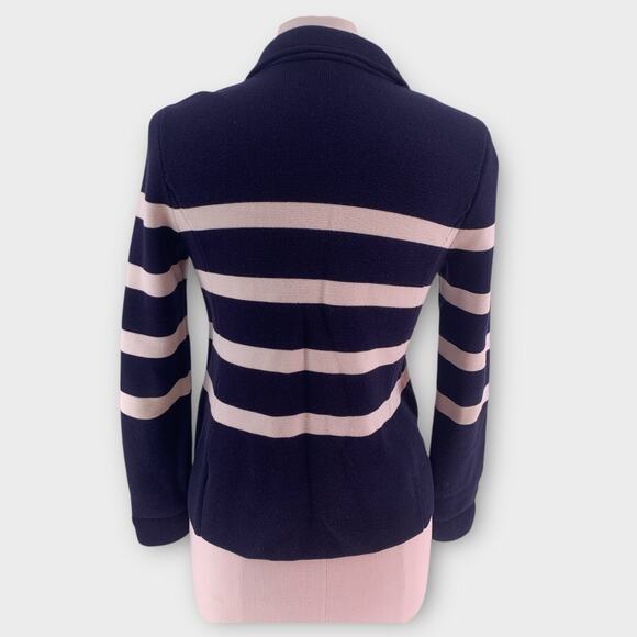 TALBOTS Knit Blazer Sweater Navy White Striped Nautical Preppy S - Picture 2 of 8
